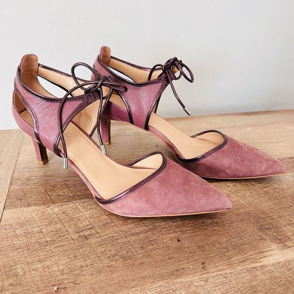 Franco Sarto Shoes - Franco Sarto Plum Pink Suede Leather Kitten Heel Shoe Pump Lace Up 8.5